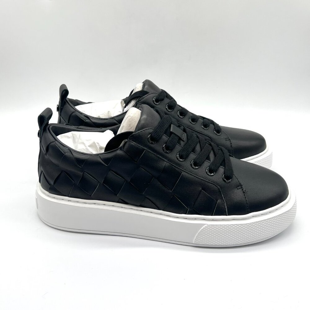JSLIDES Womens Size 8.5 Dede Black White Woven Leather Platform Sneakers Shoes
